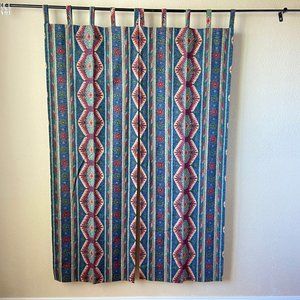 2 VTG Barkcloth Drapery Panels Curtains Tribal Aztec MCM Bohemian Southwestern